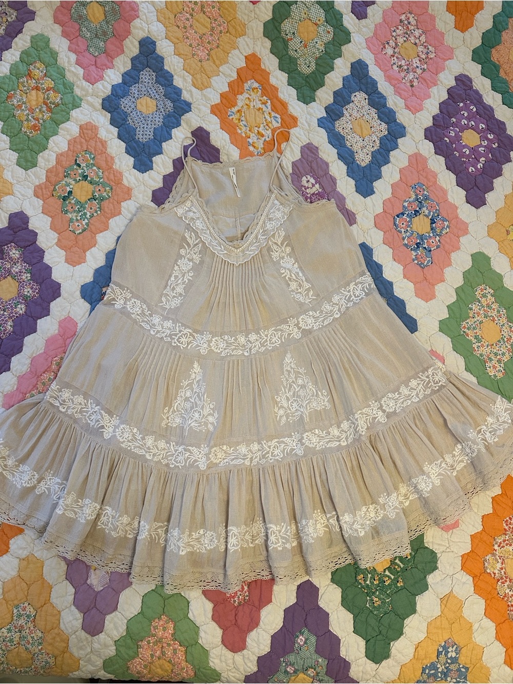 Anthropologie Embroidered Pintuck Mini Dress